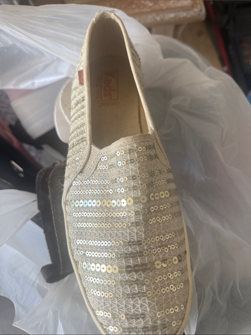Keds Sequined Beige Slip-On Loafers